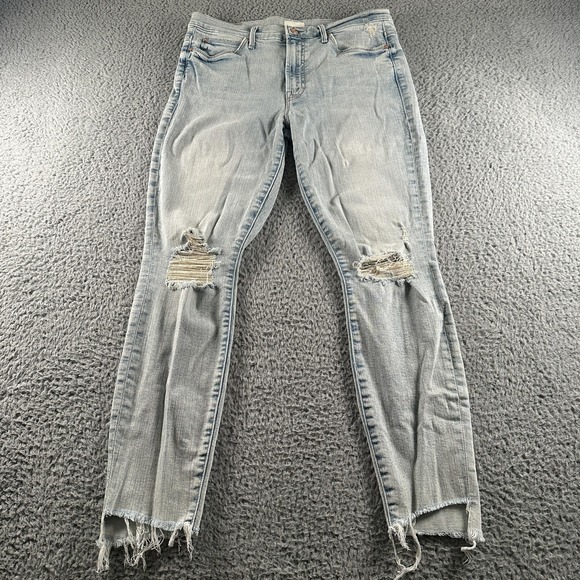 MOTHER Denim - Mother Stunner Zip Ankle Step Fray Jeans Womens 28 Blue Mid Rise Distressed USA